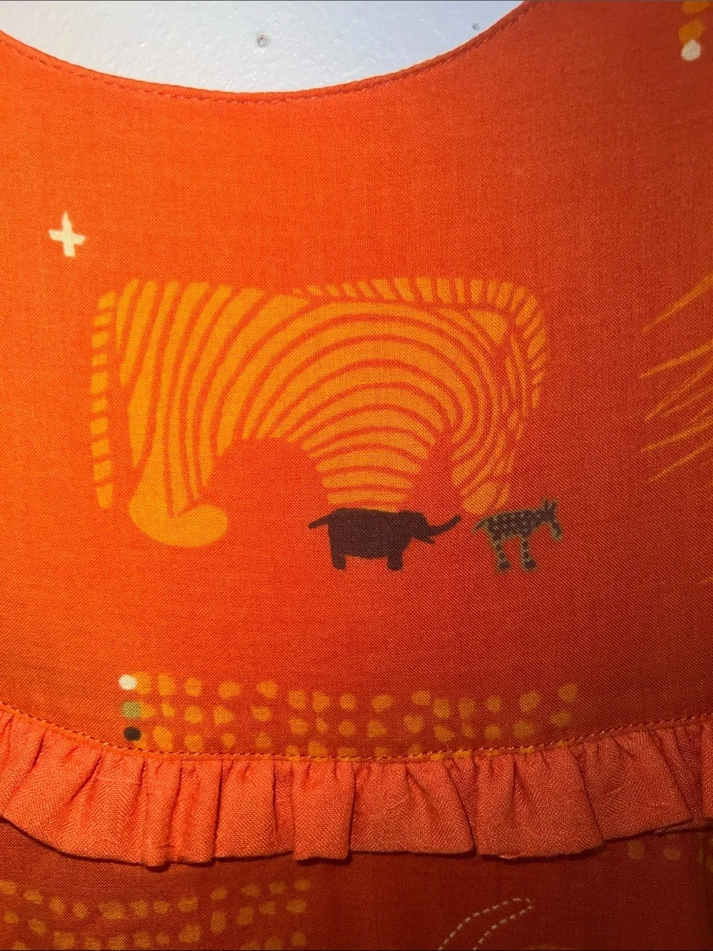 Vintage Catimini Orange Dress with Swirl and Animal Safari Print. Size 4​